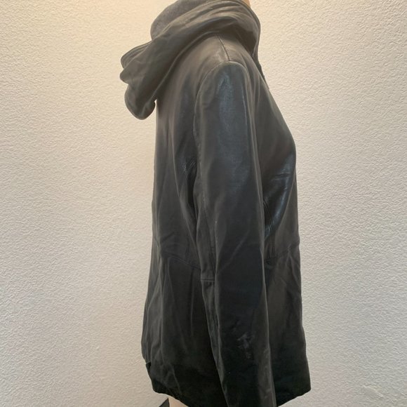 Vintage Winlit soft black leather hooded jacket pre owned size S - Picture 2 of 16